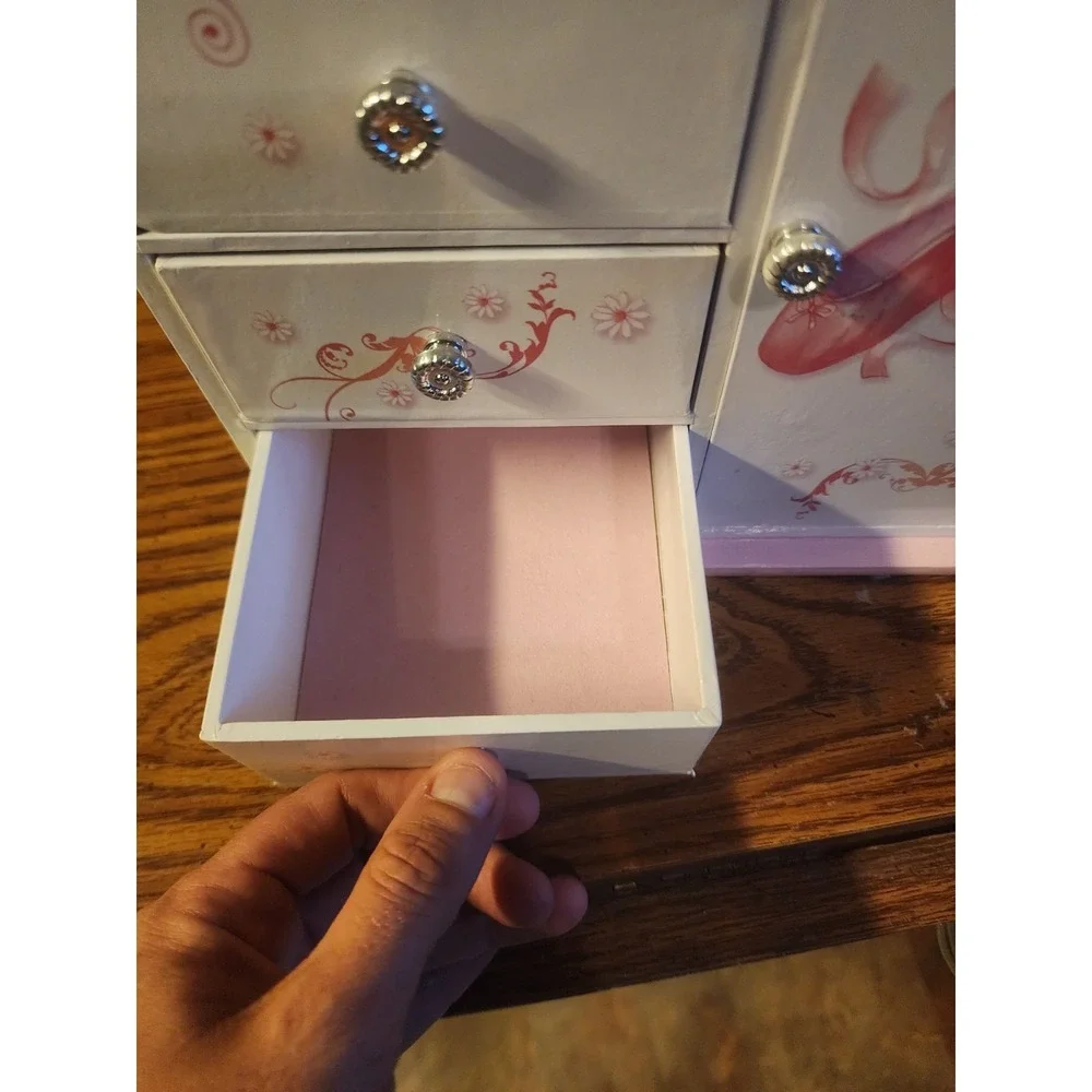 Mele Musical Ballerina Table Top Jewelry Box, Pink & White Armoire Style, Mirror